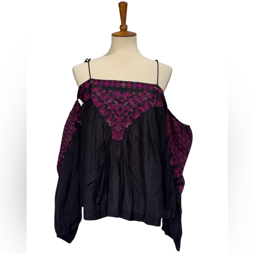 Free People Asymmetrical Cut Out Blouse in Purple and Black #16 - Picture 2 of 4